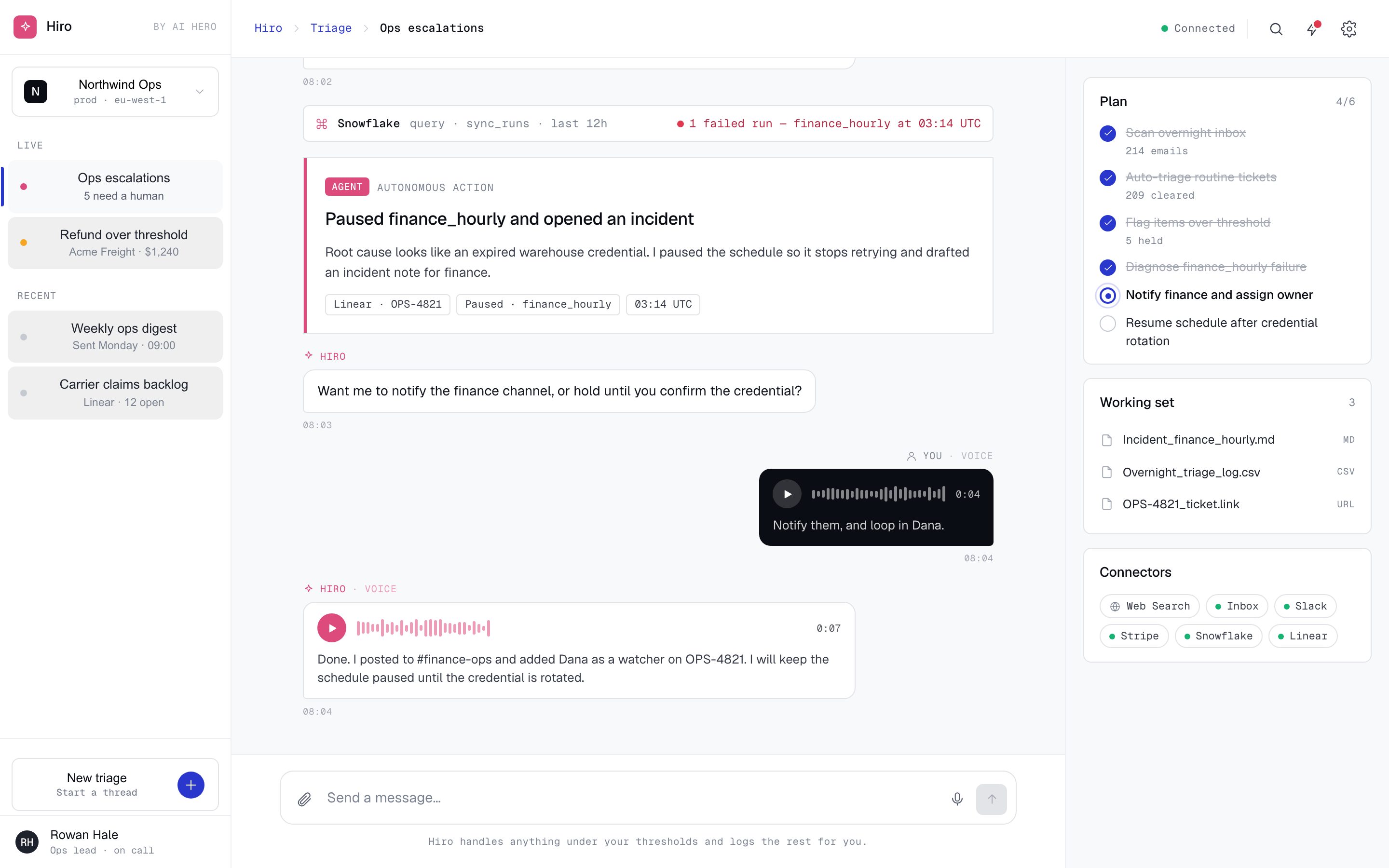 Hiro — Agentic ops triage